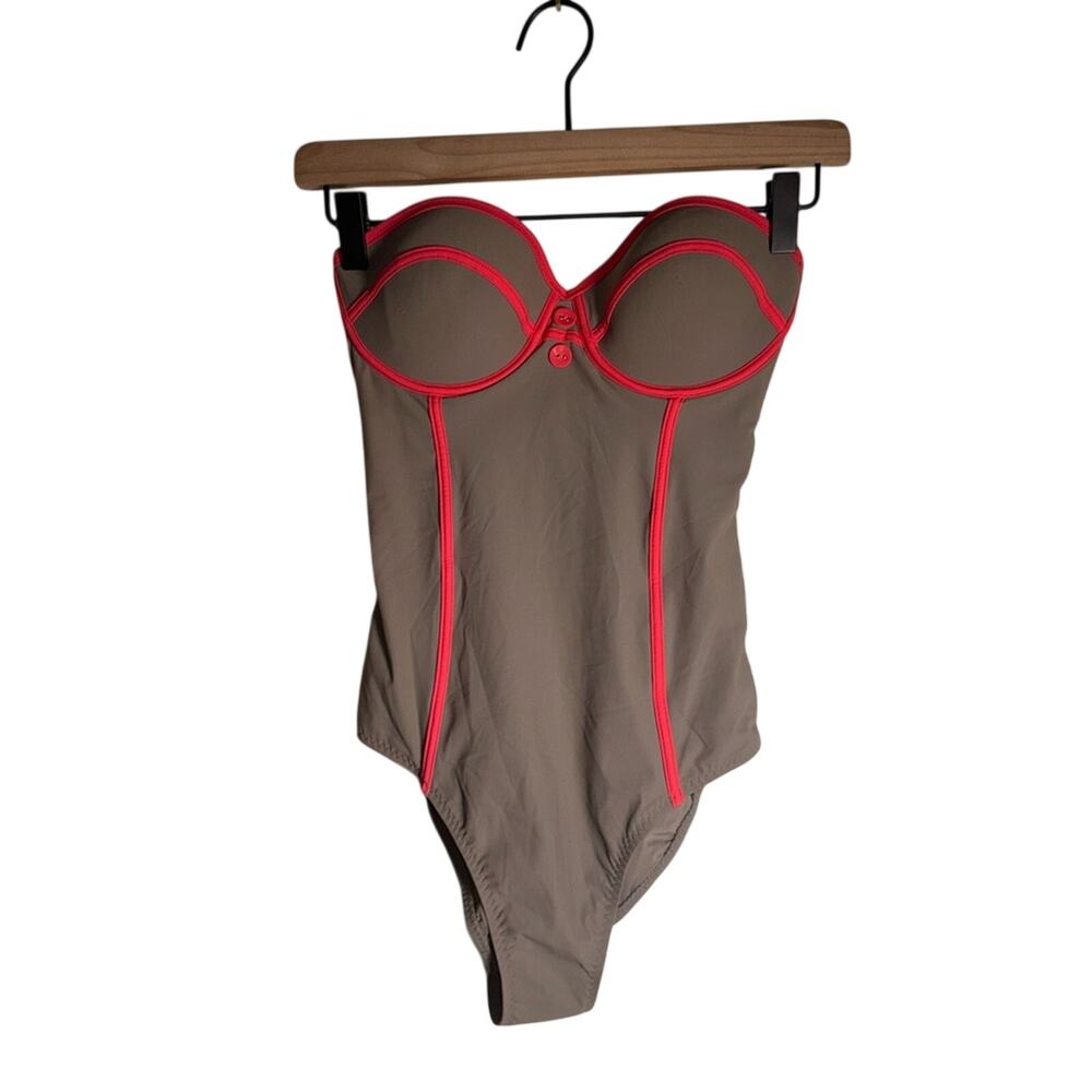 NWT RED CARTER Red & Taupe One piece removable strap structured swimsuit S